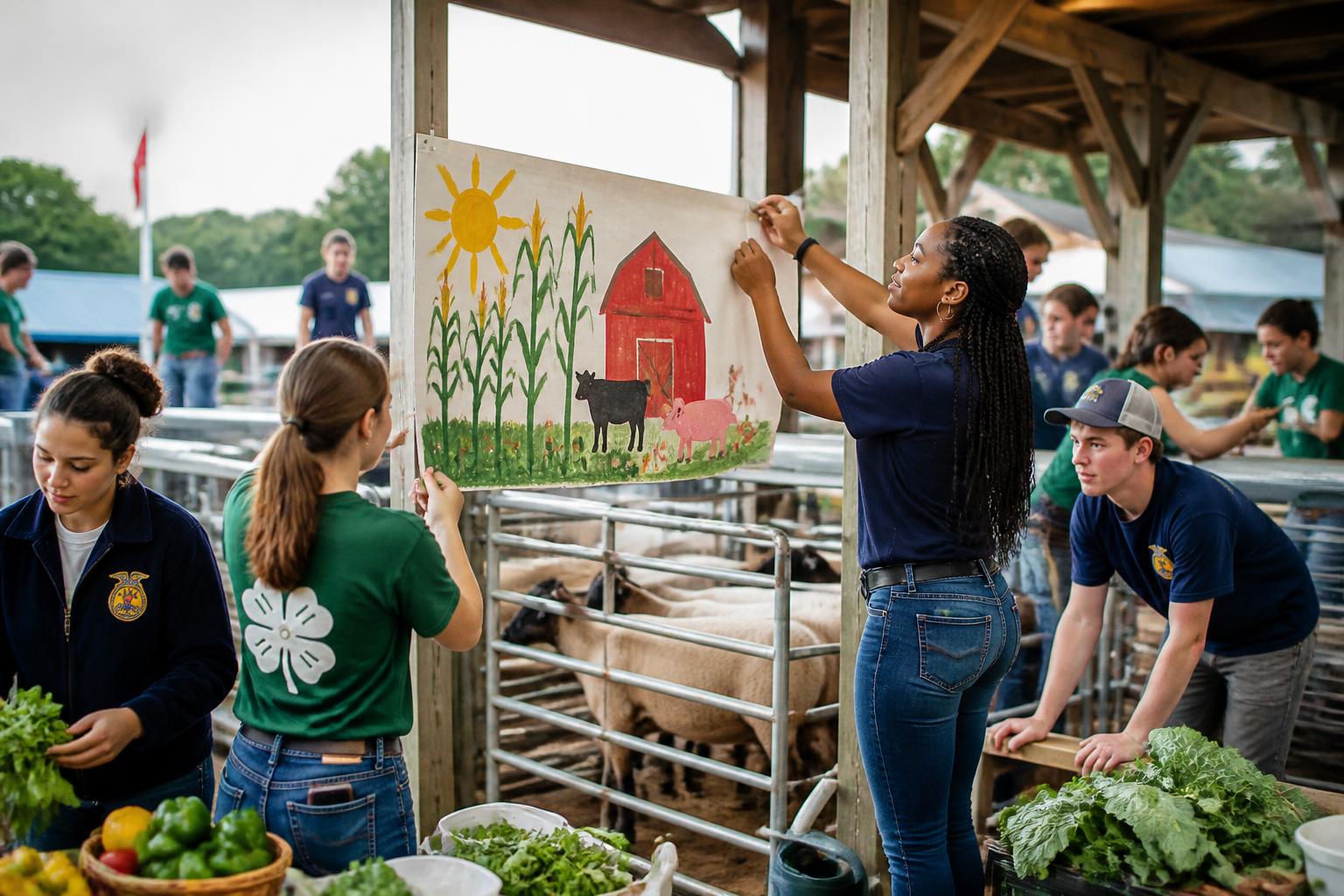 Young agriculture students preparing a community event